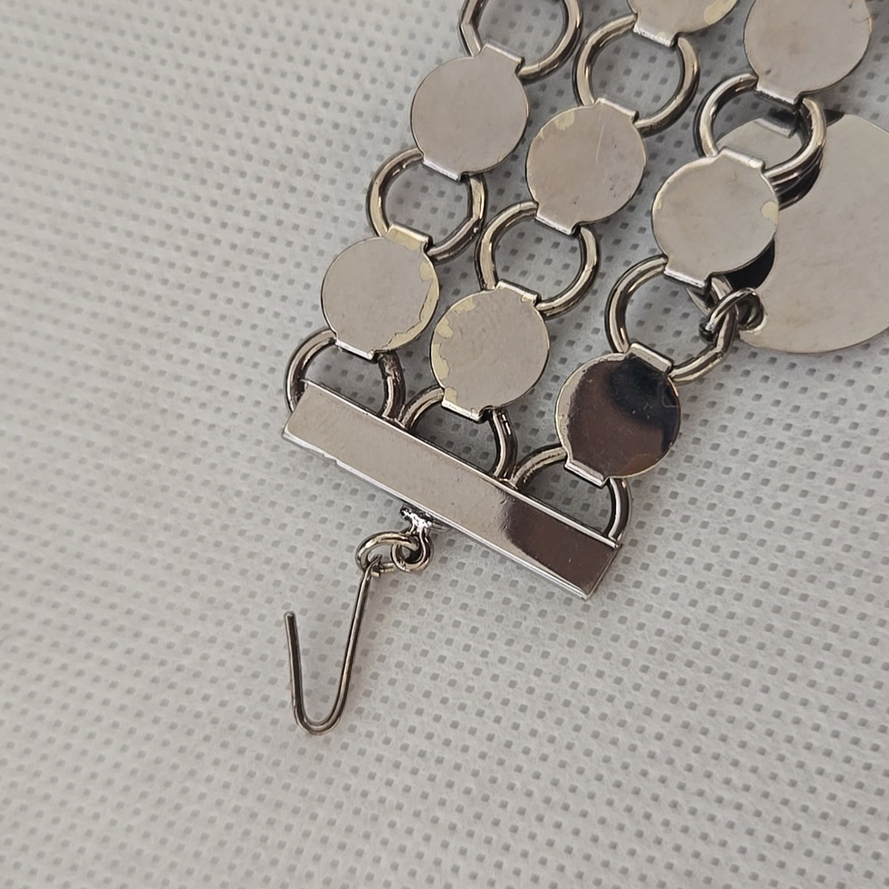 Statement Silver Tone Disk Metal Chocker Necklace - image 6